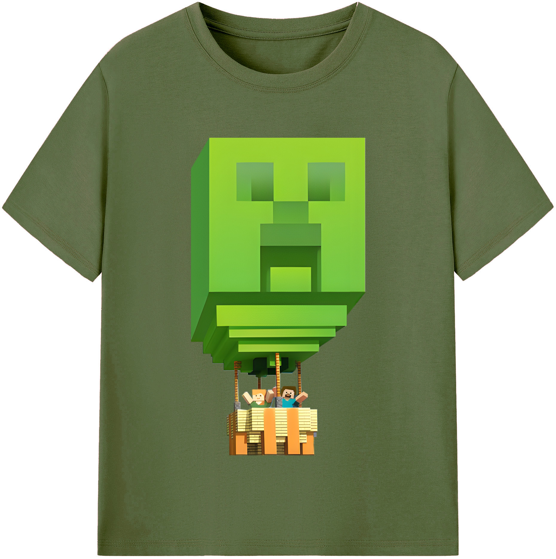 （画像用） マインクラフト ブロックの世界 Minecraft MC Block world 綿100％半袖Tシャツ（フロントプリント）